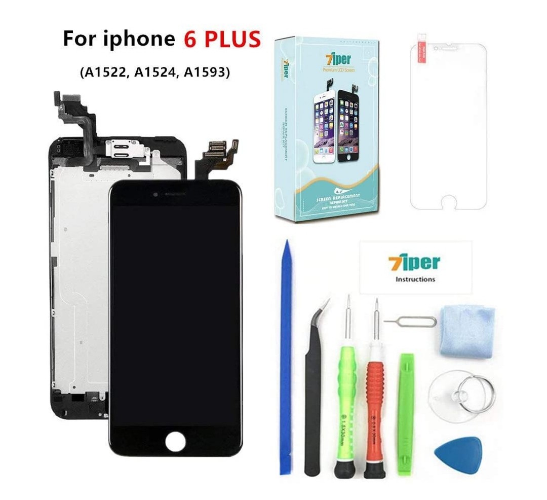 7iper Screen Replacement For Iphone 6 Plus 5 5 Inch Lcd Display Touch Digitizer Frame Assembly Set With Proximity Sensor Front Camera Earpiece Speaker Tempered Glass And Repair Tools Black Mobile Phones