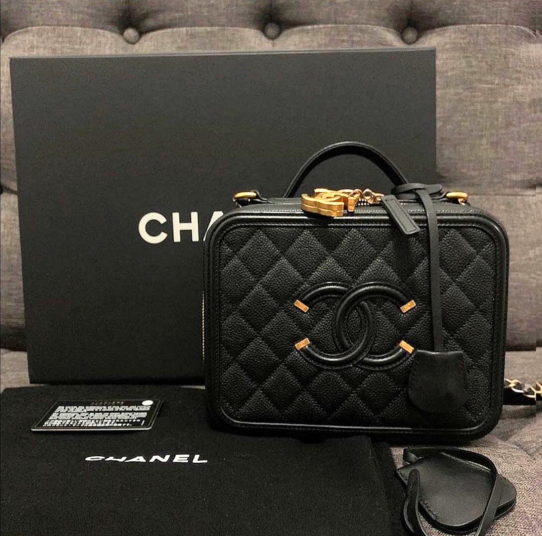 Chanel CC Filigree Vanity Case, Luxury, Bags & Wallets on Carousell