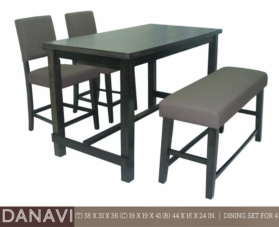 DANAVI dining set 4 seaters (Category: Chairs) located in Quezon City. Submitted by nemiefurniture (Listing ID 1036025018, Image 1). Description: wooden dining table with 2 chairs and bench table: 58"L x 31"W x 36"H chair: 19"L x 19"W x 41"H bench: 44"L x 16"W x 24"H https://nemiefurniture.com Prices negotiable .