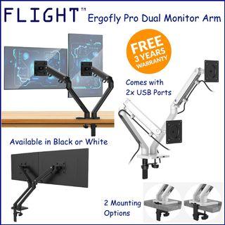 Flight Pro LCD Dual Monitor Arm, Vesa Mount With 2xUSB! Height Adjustable Support Stand Desk mount, Swivel 2 Screen EFP2