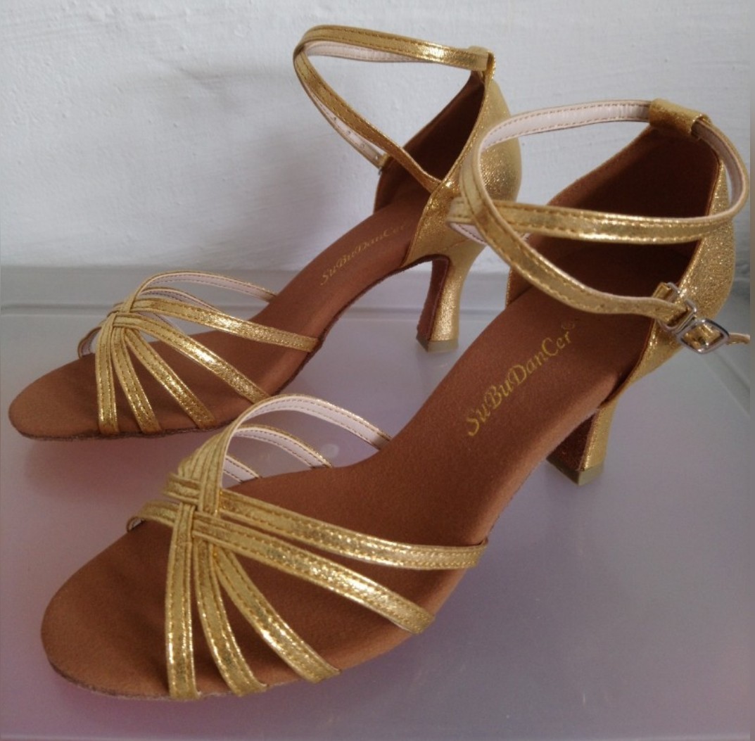 Golden Strappy Heels, Women's Fashion 
