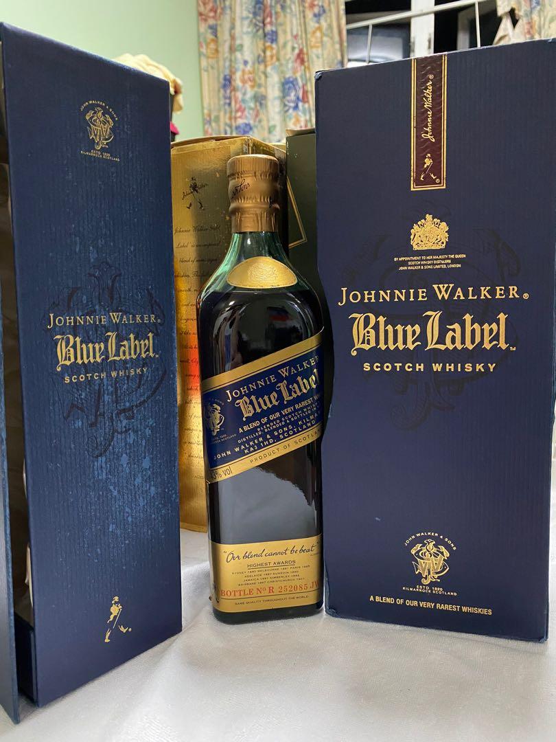 JOHNNIE WALKER BLUE LABEL 舊版700ml 43% 有盒, 嘢食& 嘢飲, 酒精飲料 