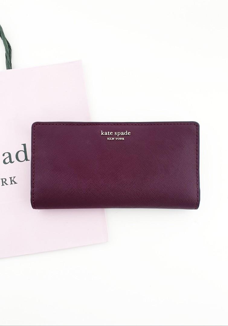 Kate Spade Cameron Large Slim Bifold Wallet Mahogany / Burgundy Color,  includes Kate Spade Receipt, Women's Fashion, Bags & Wallets, Wallets &  Card Holders on Carousell