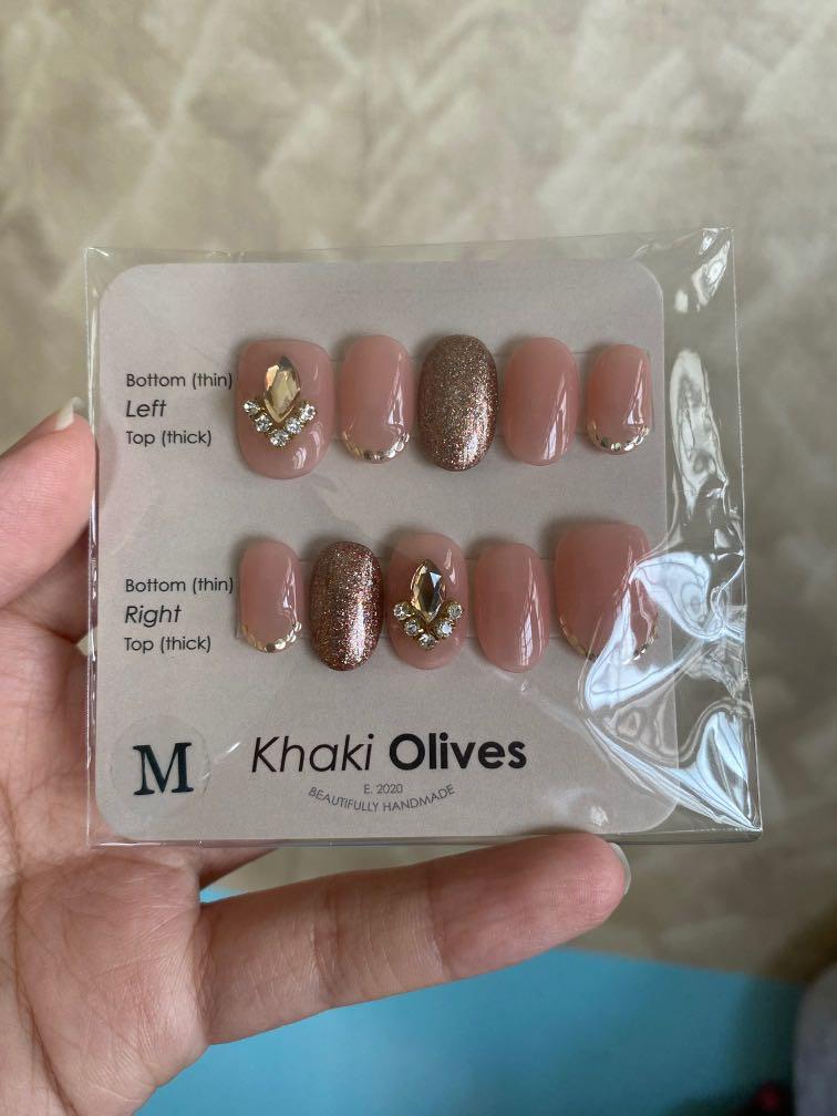 Khaki olives press on nails, Beauty 