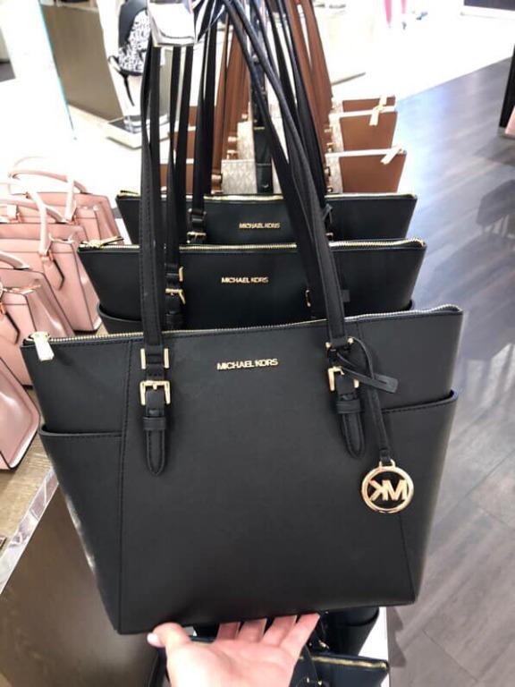 Michael Kors Charlotte Large Top Zip Tote Saffiano Leather in Black 