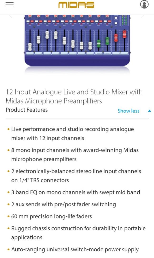 Midas DM12 Mixer, Hobbies & Toys, Music & Media, Music Accessories