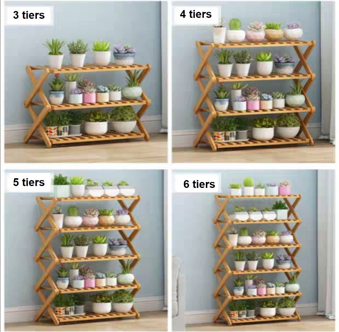 Multi Tiers Foldable Bamboo Flower Rack Shoes Rack Display Book Shelf ...