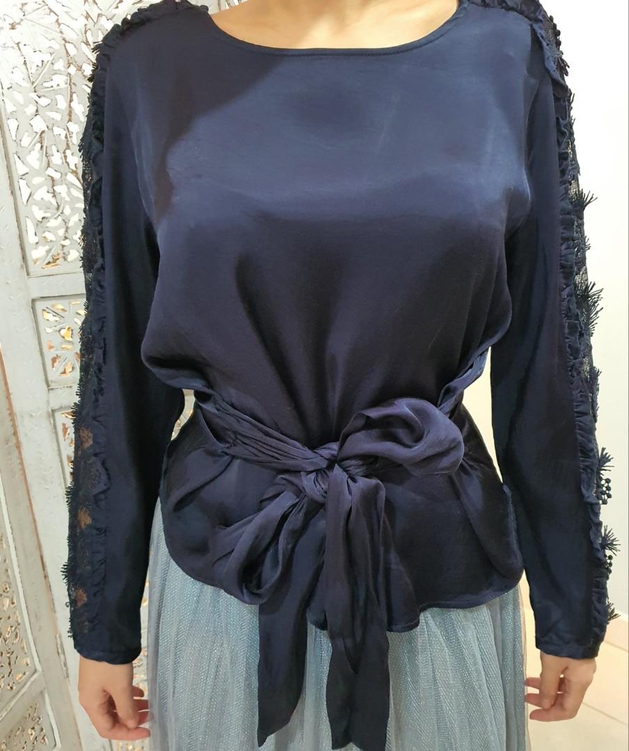satin navy blouse