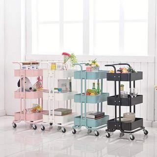 Ikea inspired 3-Tier Trolley Kitchen Utility Cart Shelf Rack Baby Stuff Organizer Home Bedroom Office Storage Rolling Salon Cart Hotels Restaurant Use Easy Assemble with Locking Wheels and Handle