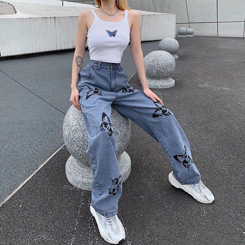 Butterfly wide leg jeans clearance
