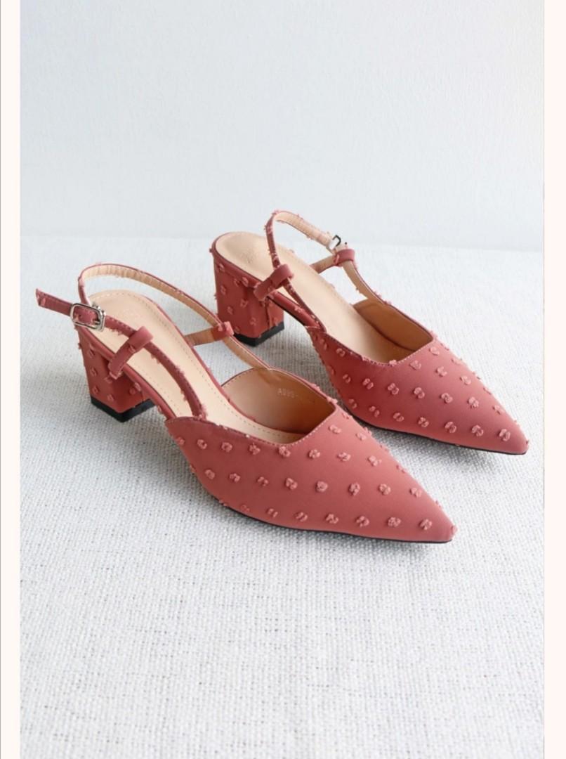 dusty rose block heels