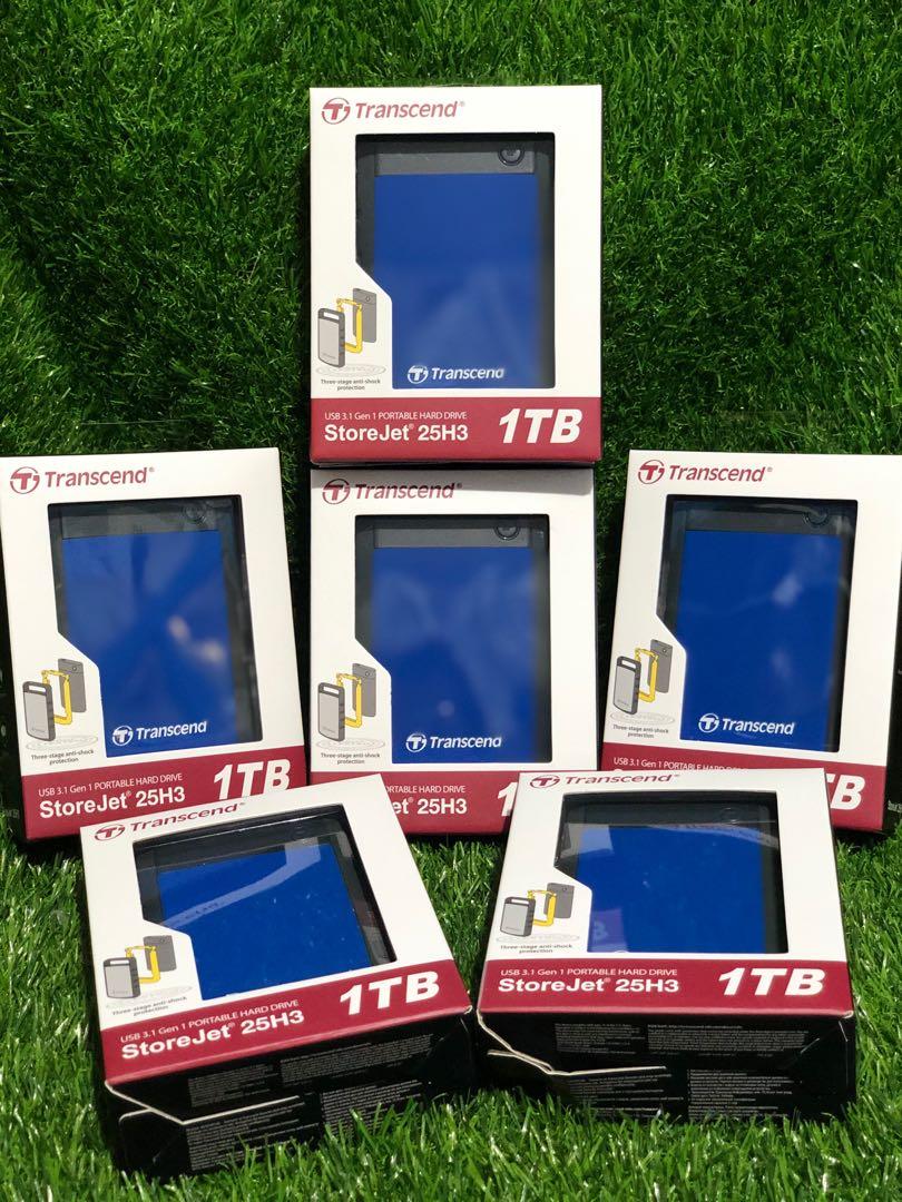 TRANSCEND PORTABLE HARD DRIVE (Category: Hard Disks & Thumbdrives) located in Makati City. Submitted by guerle (Listing ID 1035978670, Image 2). Description: Transcend StoreJet 25H3 Portable Hard Drive Anti-shock USB 3.1.