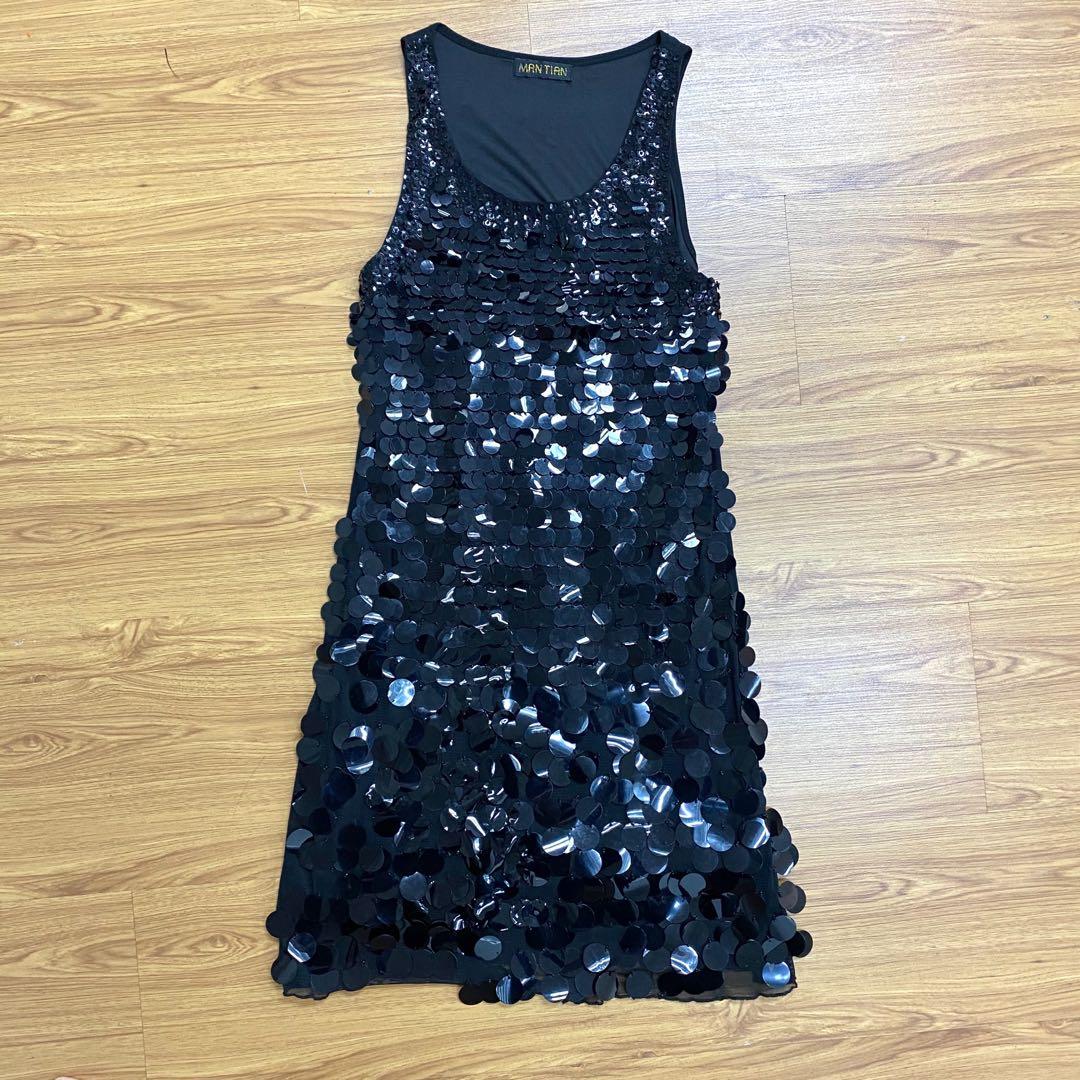 blue and black sequin dress