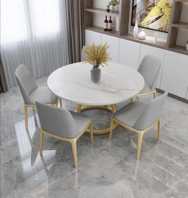 White Marble Gold Metal Table Chairs, White And Gold Dining Room Table Set
