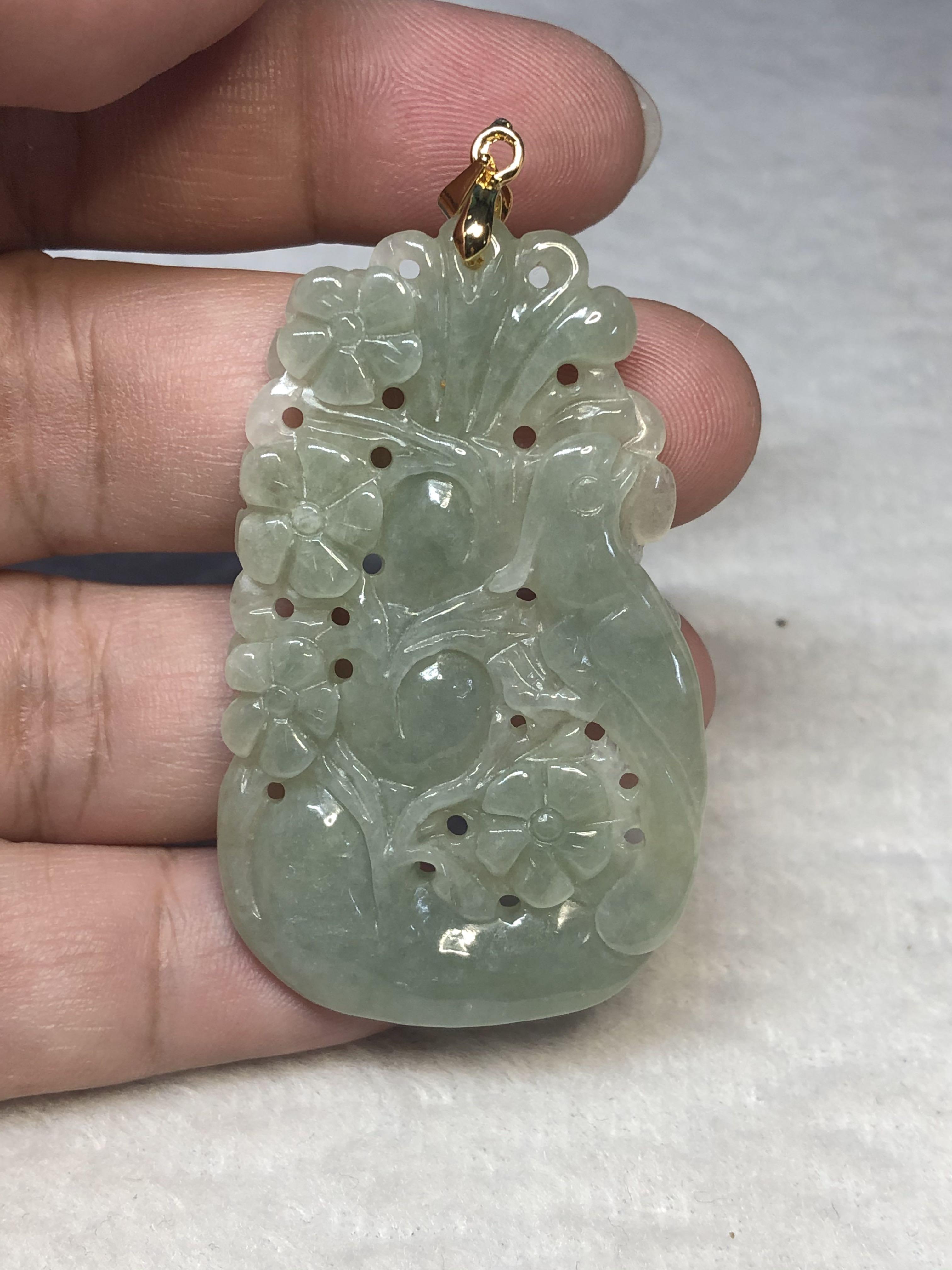 翡翠蜥蜴花开双面雕吊坠Jade lizard blossom flower pendant, Women's