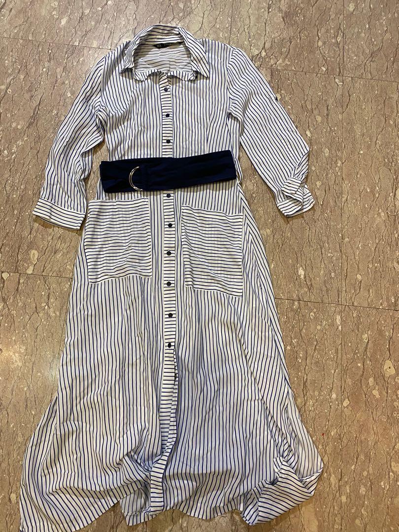 striped shirt dress with belt