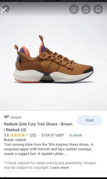 Fast deal 50 today BNIB Reebok Sole Fury Trail Men s Fashion