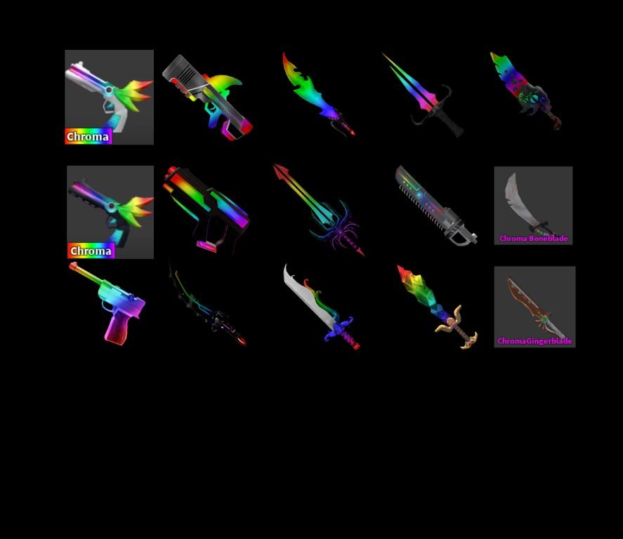 Full Chroma Knives And Guns Set Mm2 Roblox Toys Games Video Gaming In Game Products On Carousell - roblox mm2 ghost value