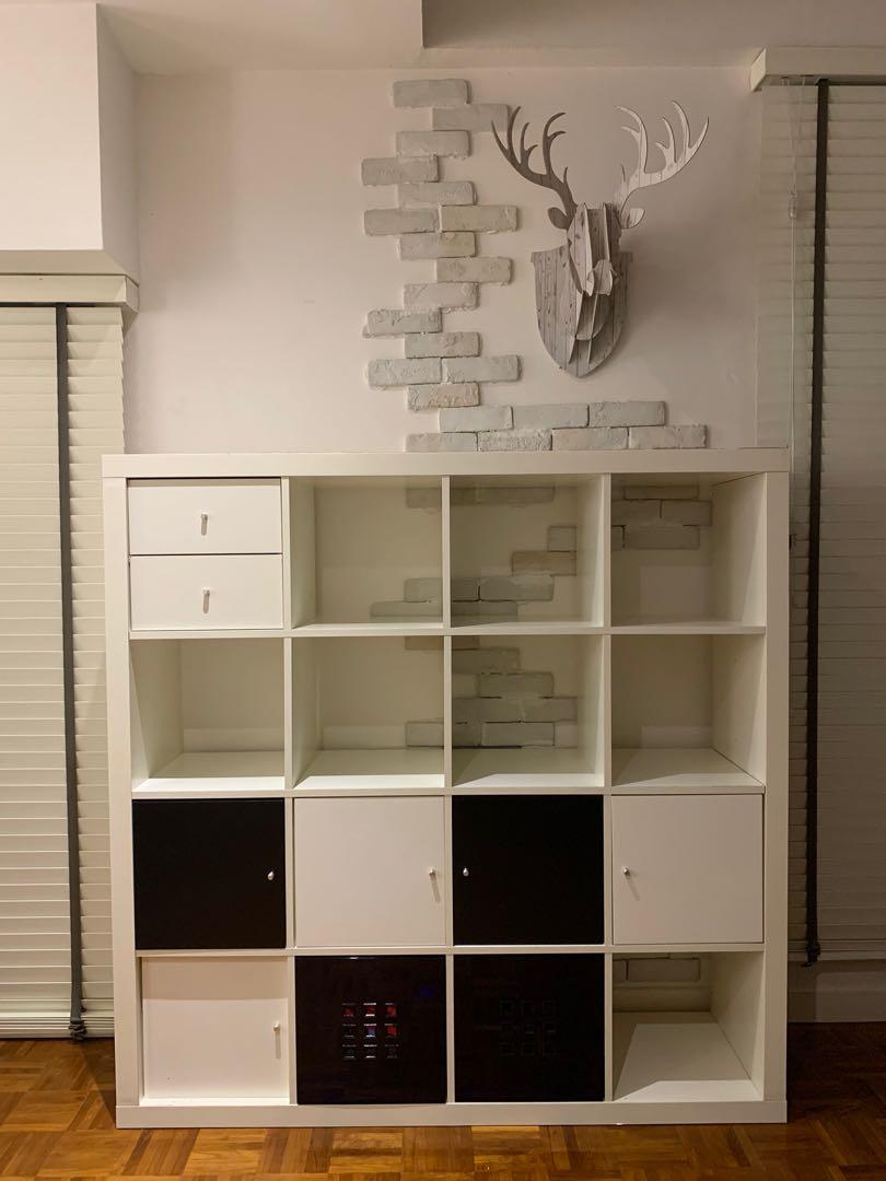 Ikea study table + Ikea 16 Cube Shelf, Furniture & Home Living