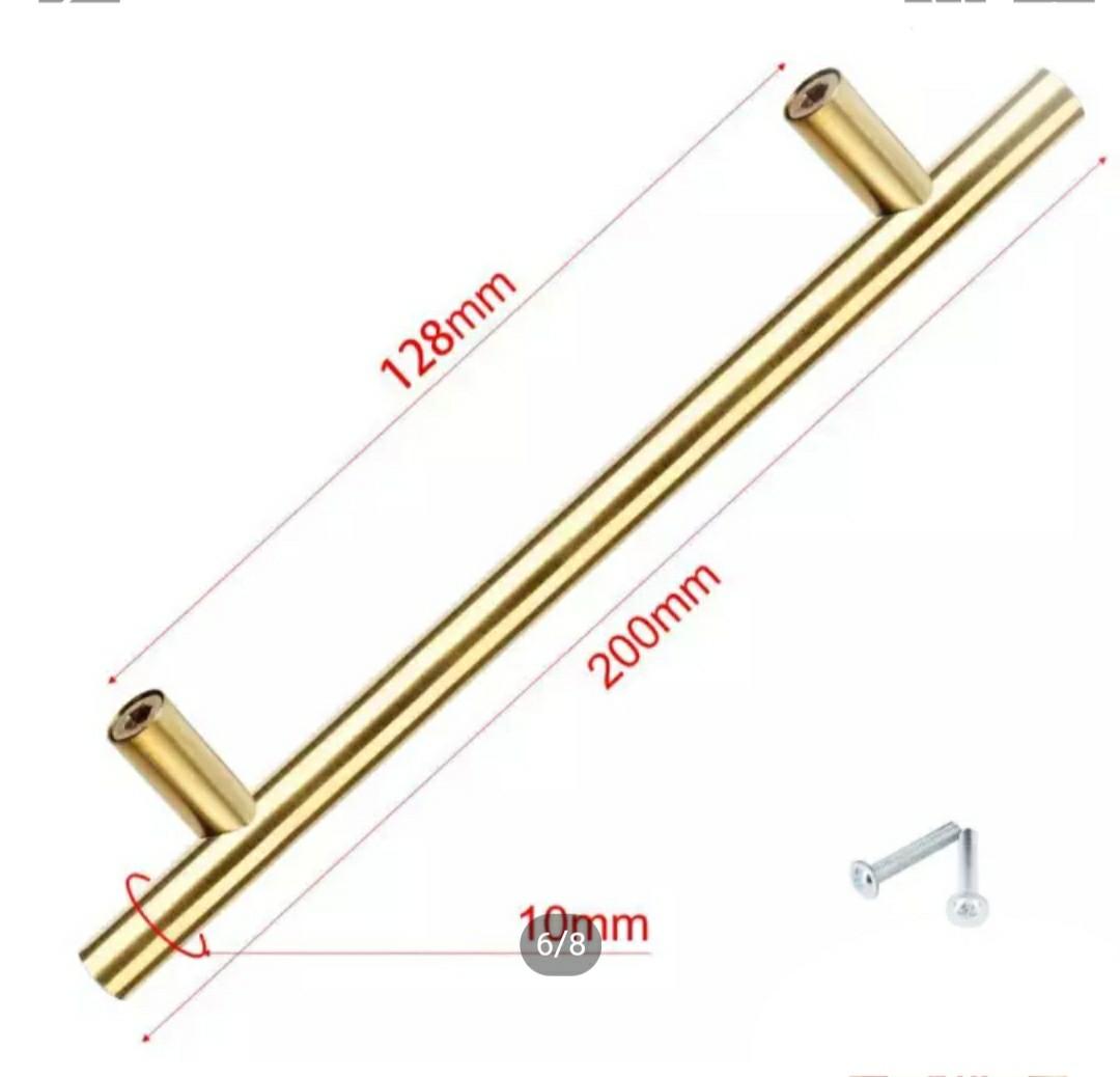 Kitchen Cabinet Door Handle (Category: Shelves, Cabinets & Racks) located in Las Pinas. Submitted by jaziyah6 (Listing ID 1036275962, Image 1). Description: new. 1pc only Material: Stainless Steel Finish: Brushed Stainless Steel Type: Hollow T Bar Handles Color: Gold Modern design and contemporary Appearance. Beautiful decoration and best replacement for your furniture Suitable for home interior door hardware, cabinet, closet, wardrobe, bookcase,