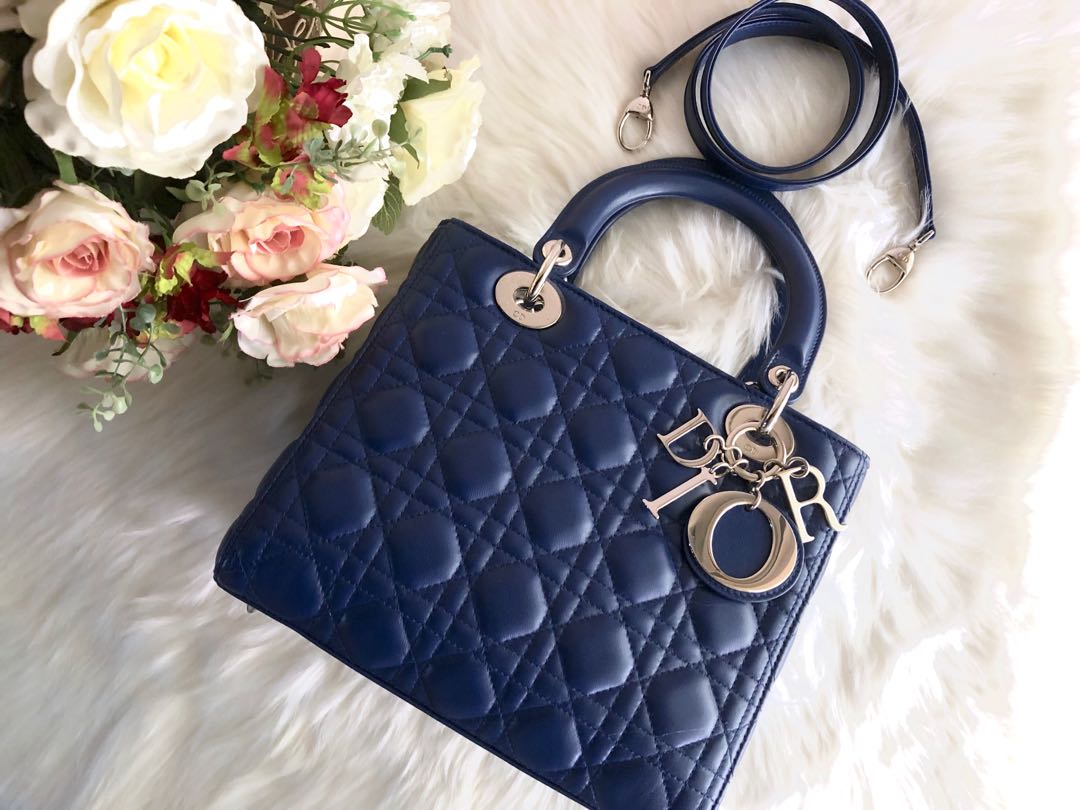 Lady Dior Lambskin Medium Blue Shw Luxury Bags Wallets On Carousell