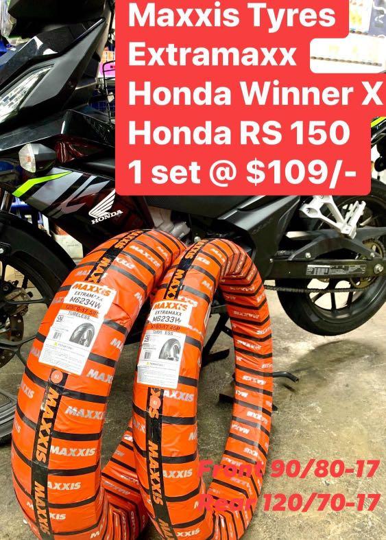Maxxis Extramaxx Tyres For Honda Rs 150 Honda Winner X Motorcycles Motorcycle Accessories On Carousell