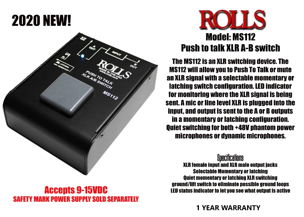 MS112 Push to talk XLR AB switch, Audio, Other Audio Equipment on