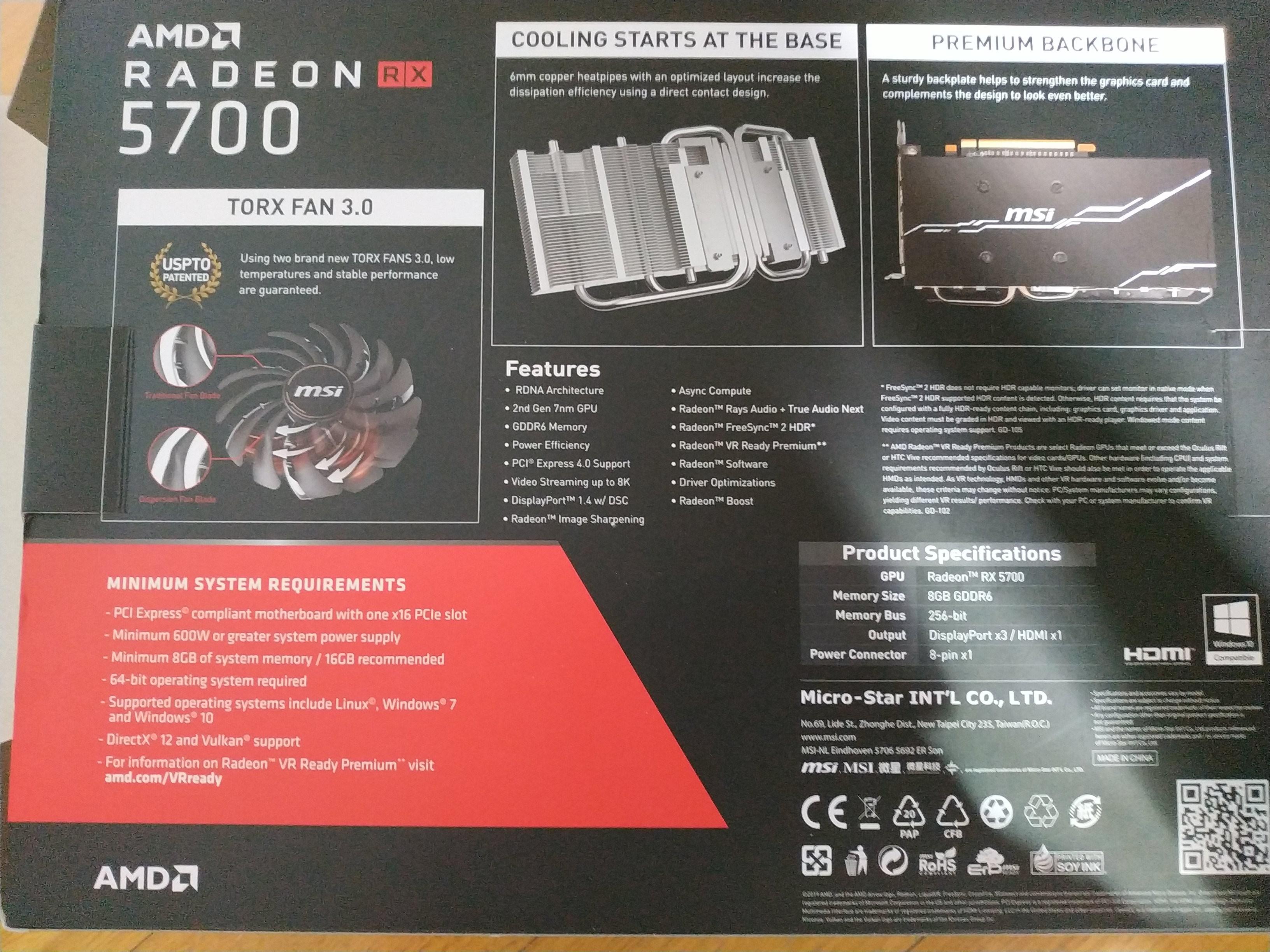 MSI Radeon RX 5700 Mech OC 8GB GDDR6 RDNA 10 PCIe 4.0 GPU