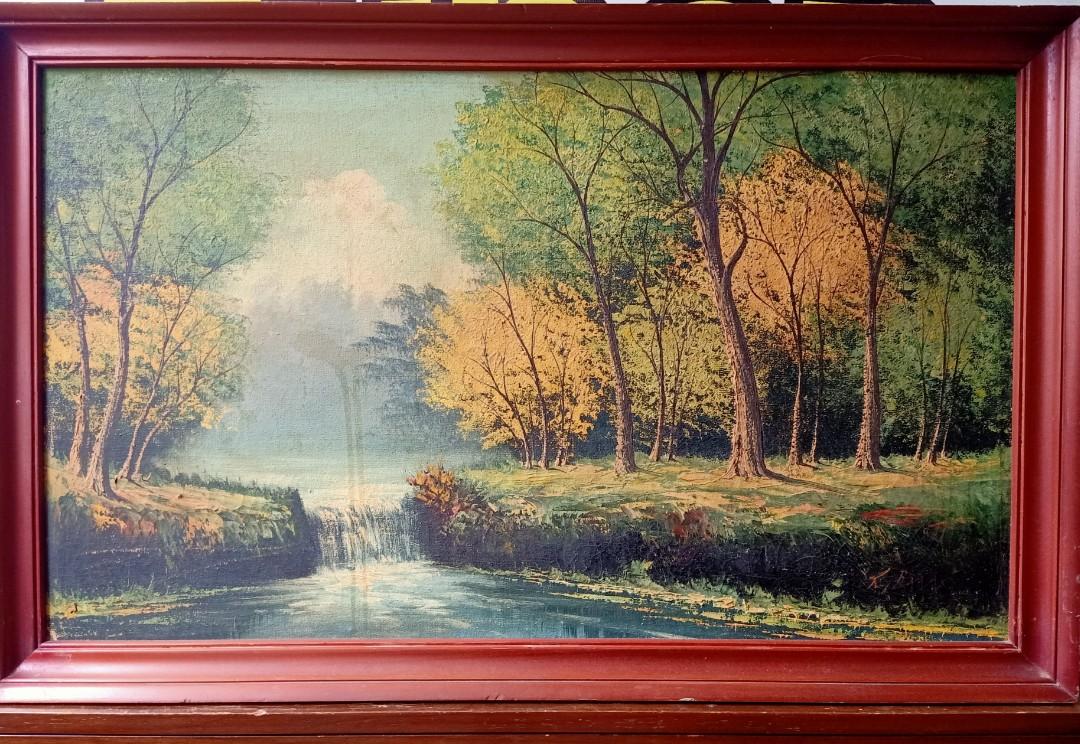 Old Painting " Forestscape" (Category: Art & Prints) located in Makati City. Submitted by baliktanaw (Listing ID 1036266594, Image 1). Description: Oil on canvas 17 ¼ " x 29 ¼" Stain on canvas ( see photos) MOP : BDO bank transfer , Gcash , Cebuana , Palawan.