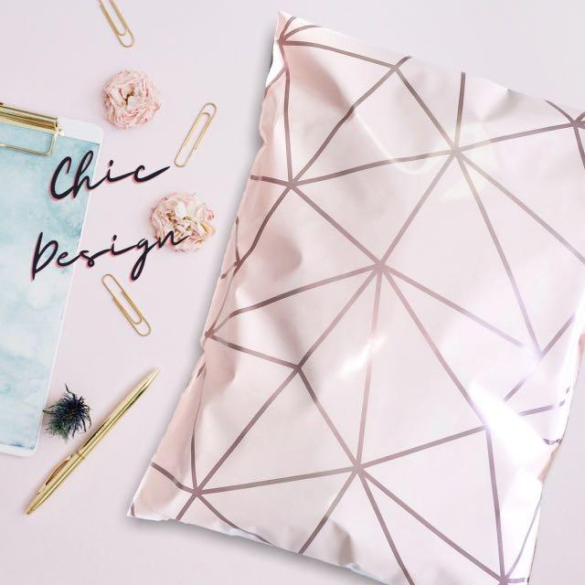 Poly Mailers Rose Gold Champagne Pink Geometric Pattern Luxury Shipping Bags Books Stationery Stationery On Carousell