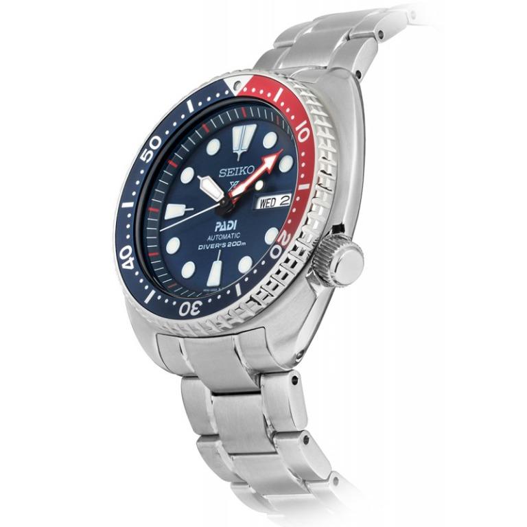 Seiko Prospex Padi Turtle 200M Automatic Diver s SRPA21K1 Men s Watch Blue and Red Dial Stainless Steel Strap SRPA21K SRPA21 Special Edition Analog
