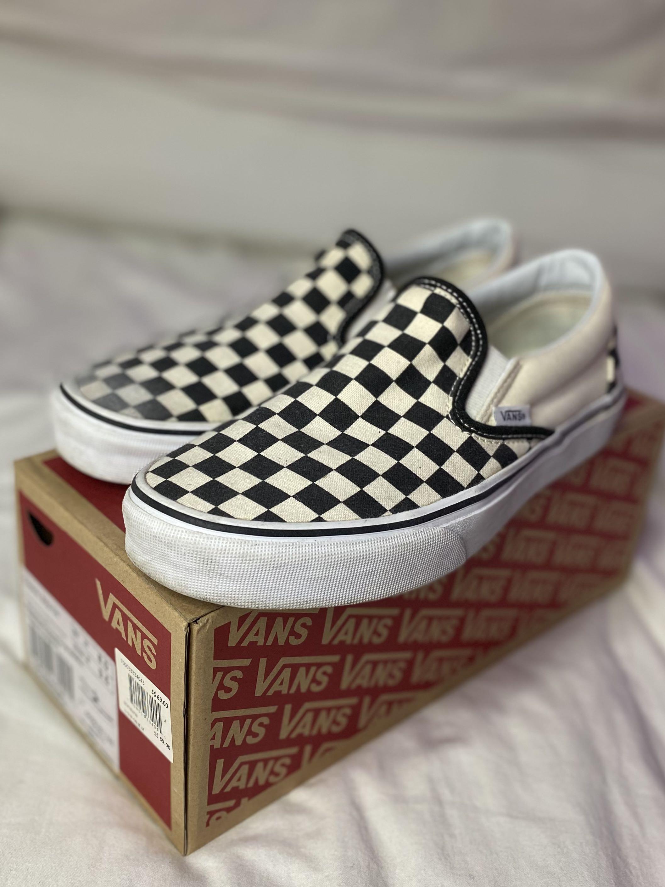 vans checkerboard slip on outfit mens