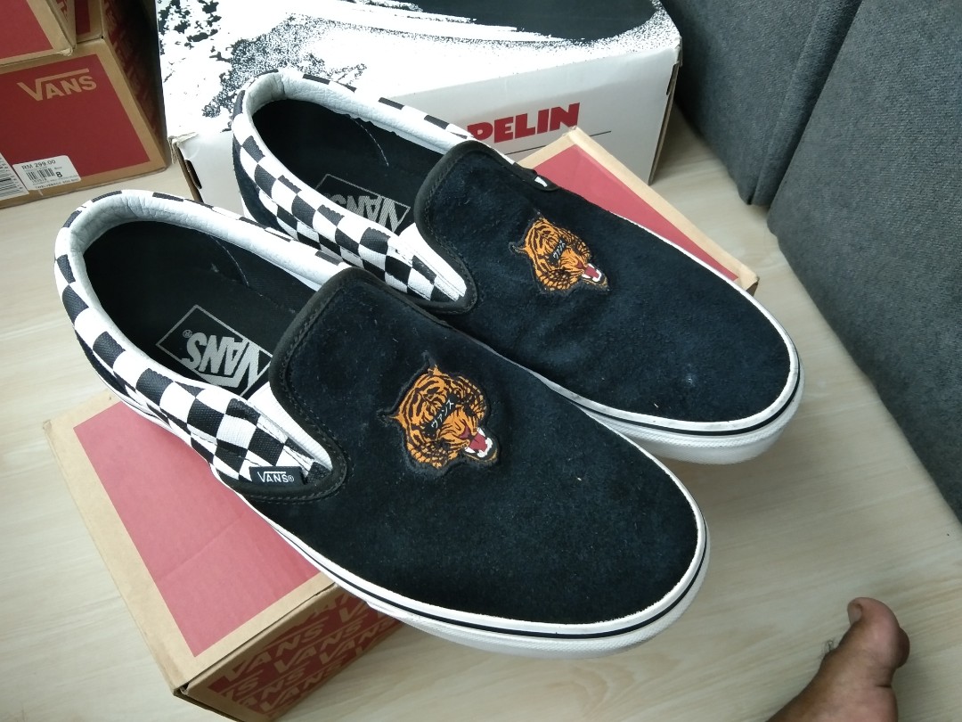 vans slip on tiger check