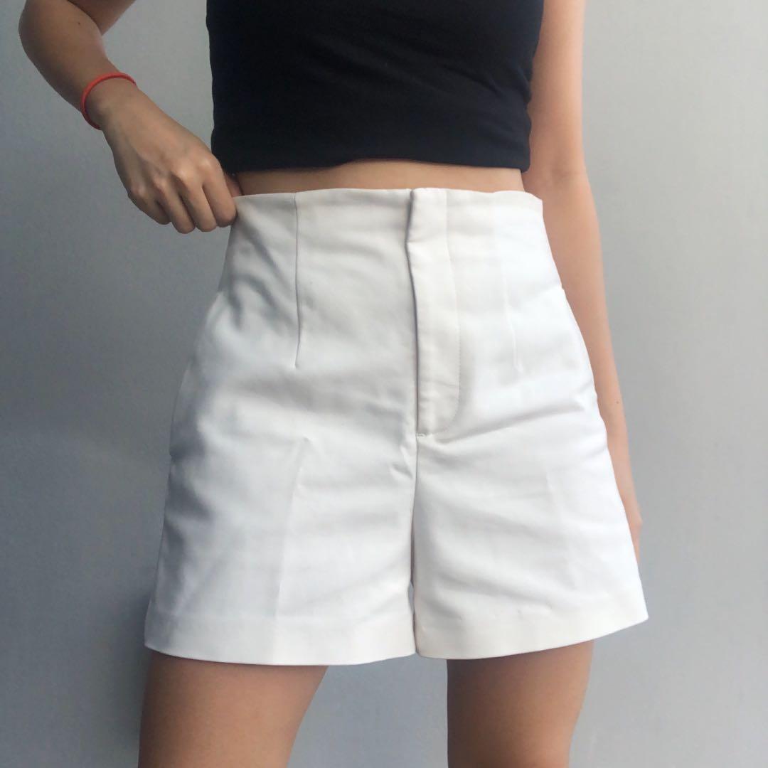 White Zara Highwaisted Tailored Shorts 