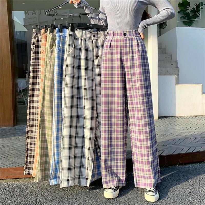 plaid casual pants womens