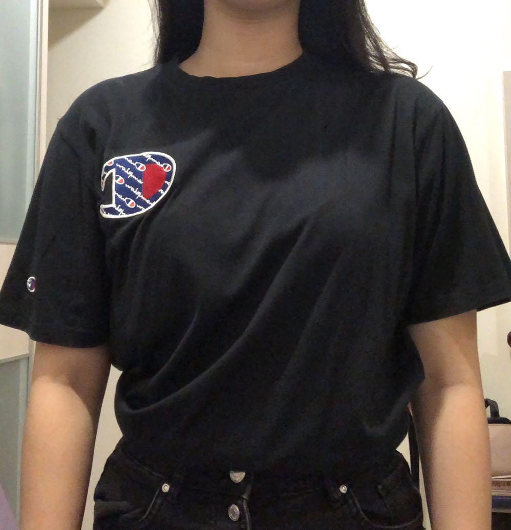 black red and blue champion shirt