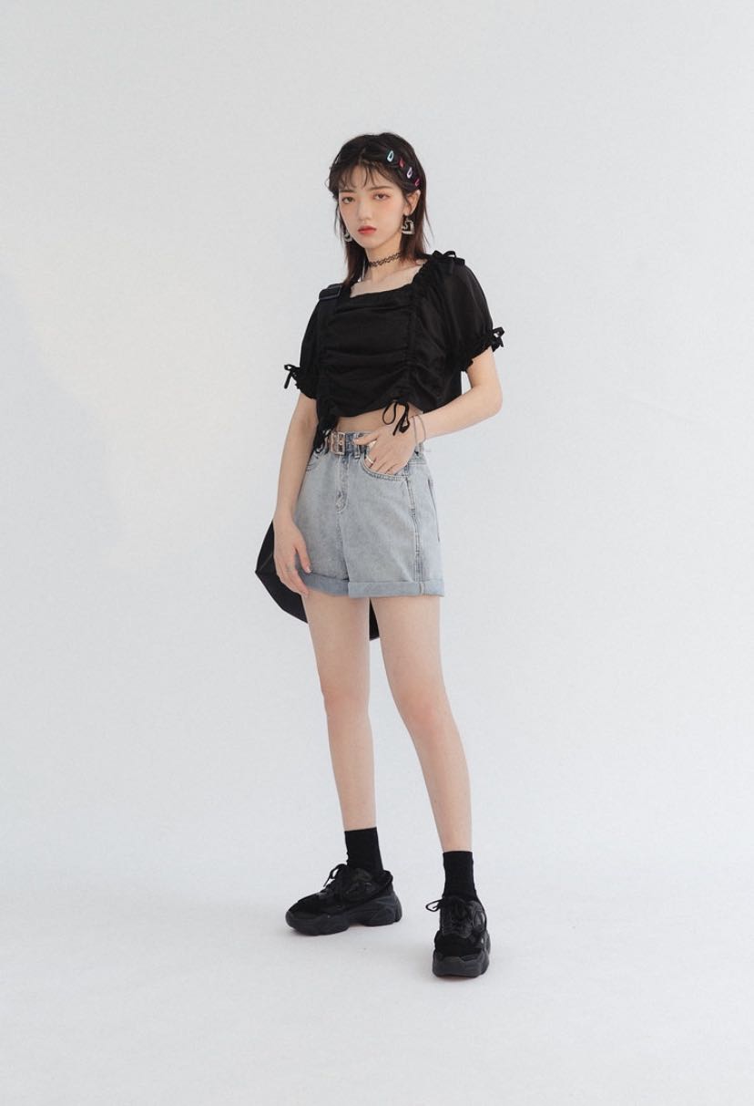 black ruched crop top