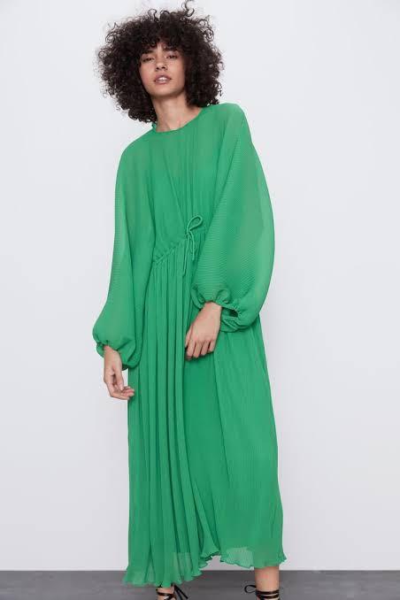 ZARA LONG DRESS Lyocell Linen Feel Apple Green Puff Sleeve Voluminous Midi  Maxi £89.00 - PicClick UK