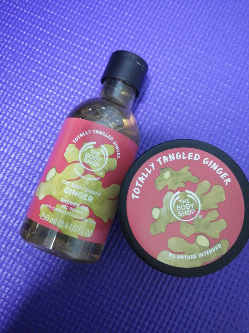 Body shop shower gel and body yogurt in ginger, Beauty & Personal Care