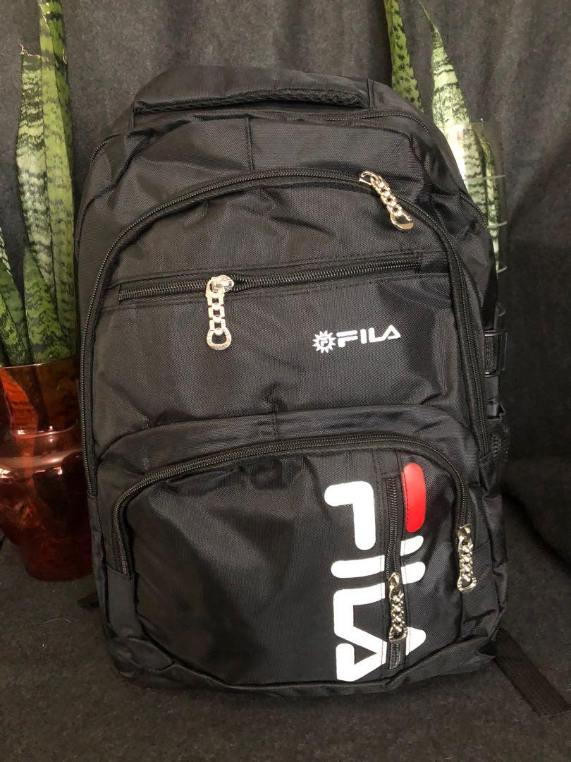 Brand New Fila Backpack (Category: Backpacks) located in Caloocan City. Submitted by yorstreasure (Listing ID 1032583782, Image 1). Description: Description: Fila Backpack Dimension: Specifics: Brand new premium Hongkong bags. Helping a friend who closed her boutique due to pandemic Code Payment: BPI, Gcash.