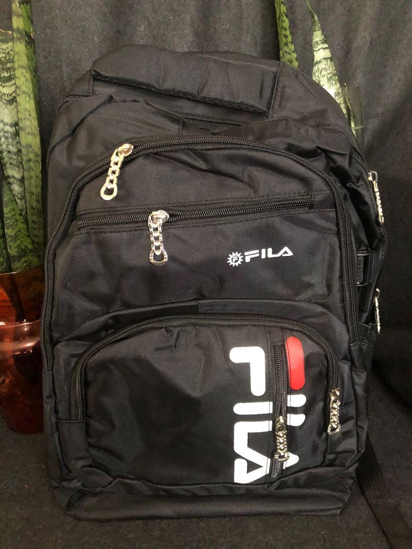 Brand New Fila Backpack (Category: Backpacks) located in Caloocan City. Submitted by yorstreasure (Listing ID 1032583782, Image 2). Description: Description: Fila Backpack Dimension: Specifics: Brand new premium Hongkong bags. Helping a friend who closed her boutique due to pandemic Code Payment: BPI, Gcash.