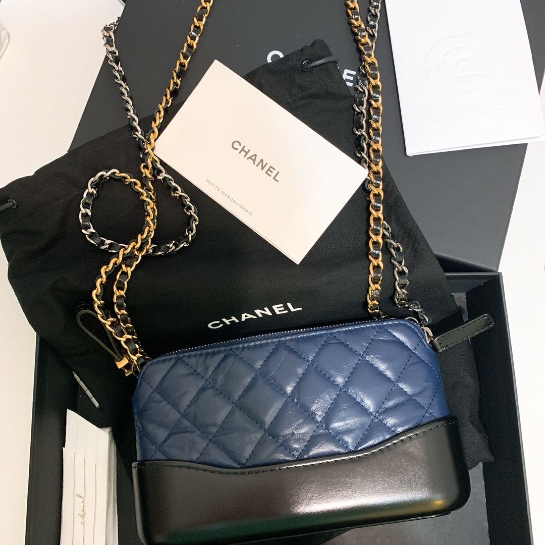 Chanel WOC Gabrielle bag handbag blue & black gold & silver chain