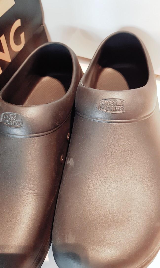 black rubber clogs