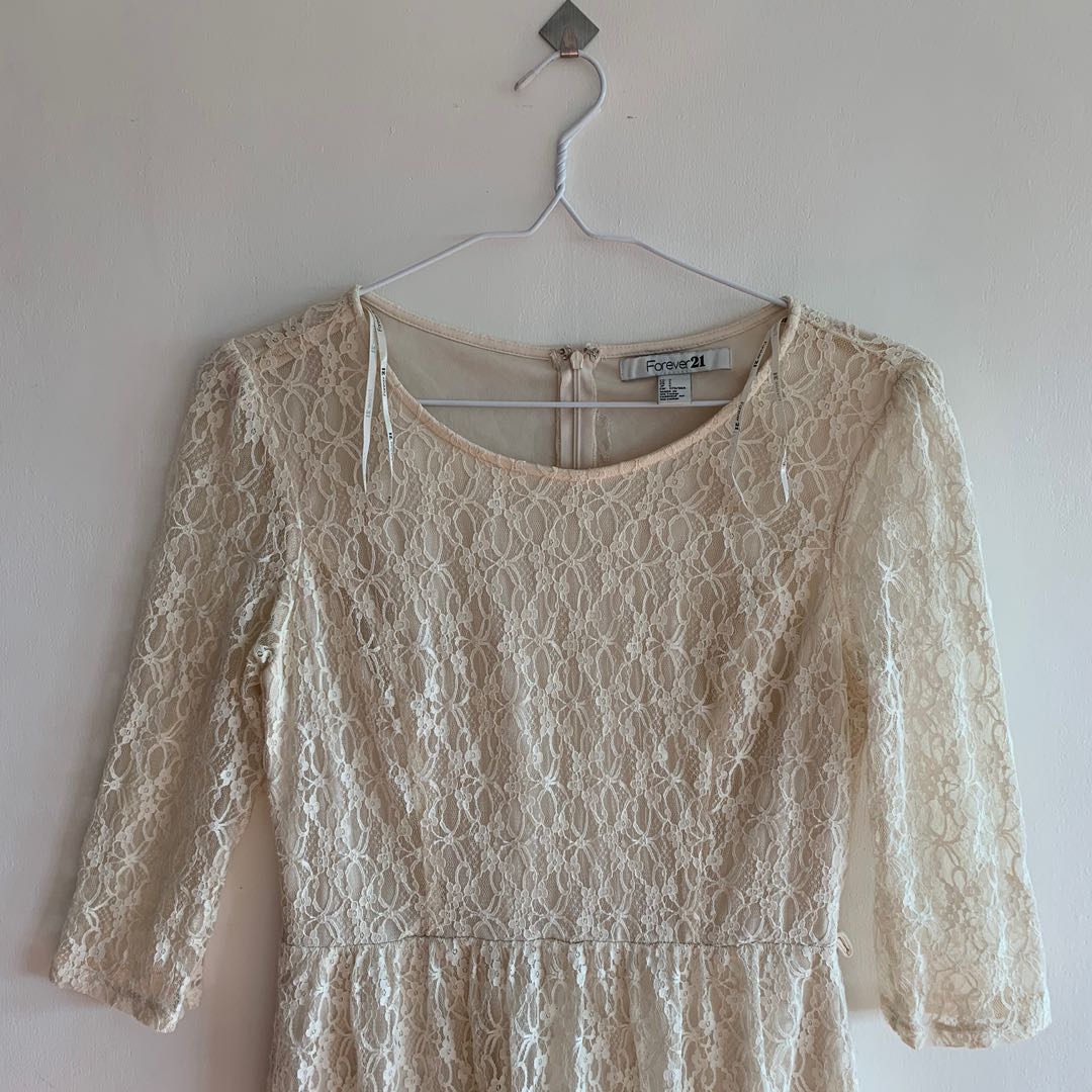 Forever 21 Cream Lace Dress Women S Fashion Clothes Dresses Skirts On Carousell