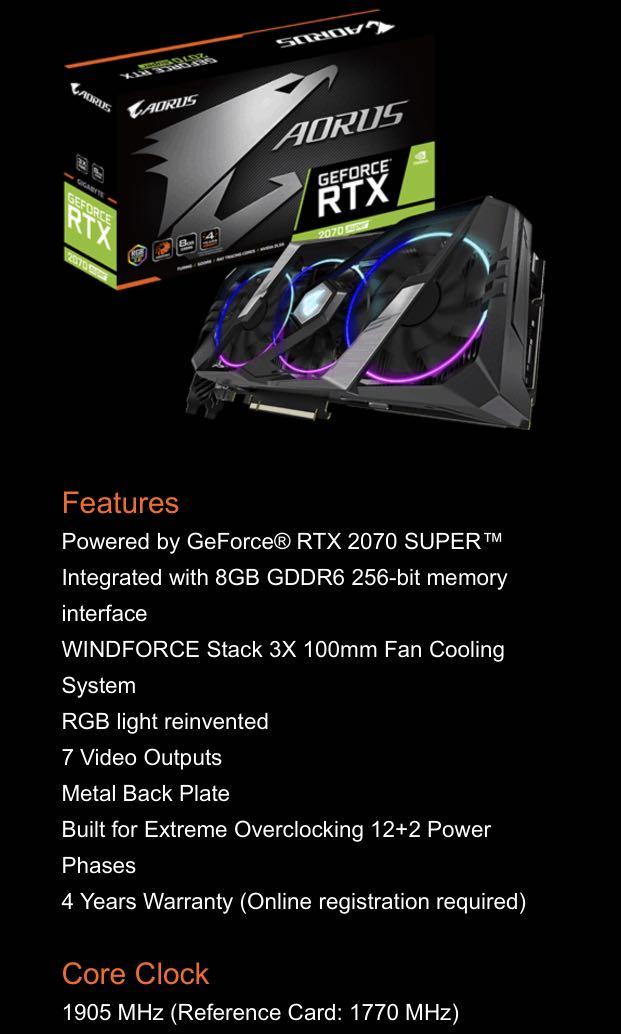 Gigabyte geforce rtx store 2070 super aorus 8gb