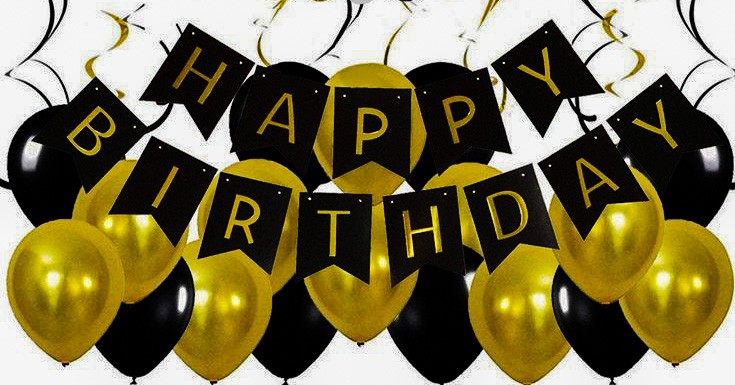 Happy Birthday Banner with Black and Gold Balloons, Hobbies & Toys