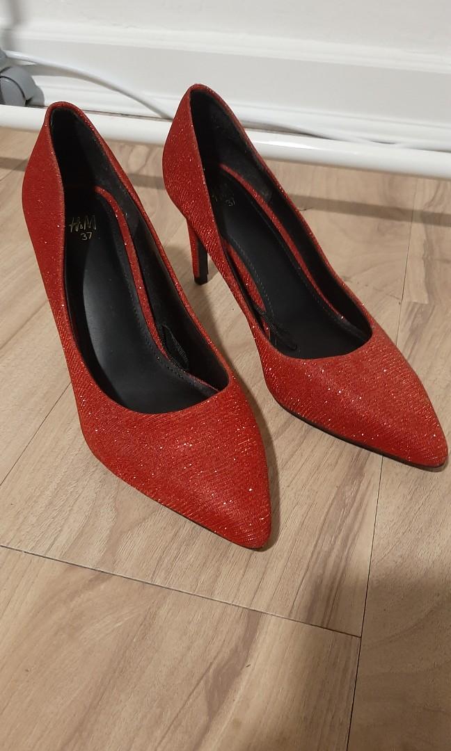 H M glitter red heels Women s Fashion Footwear Heels on Carousell