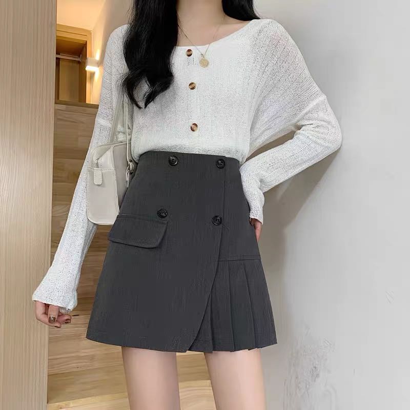 Grey skirt store korean fashion