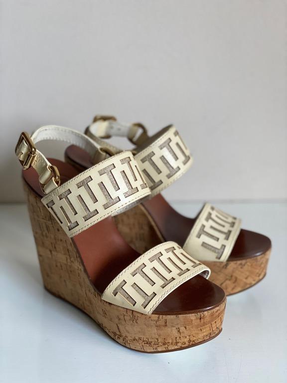 NEW TORY BURCH REGAN BLEACH WHITE PLATFORM WEDGES SANDALS SHOES 6