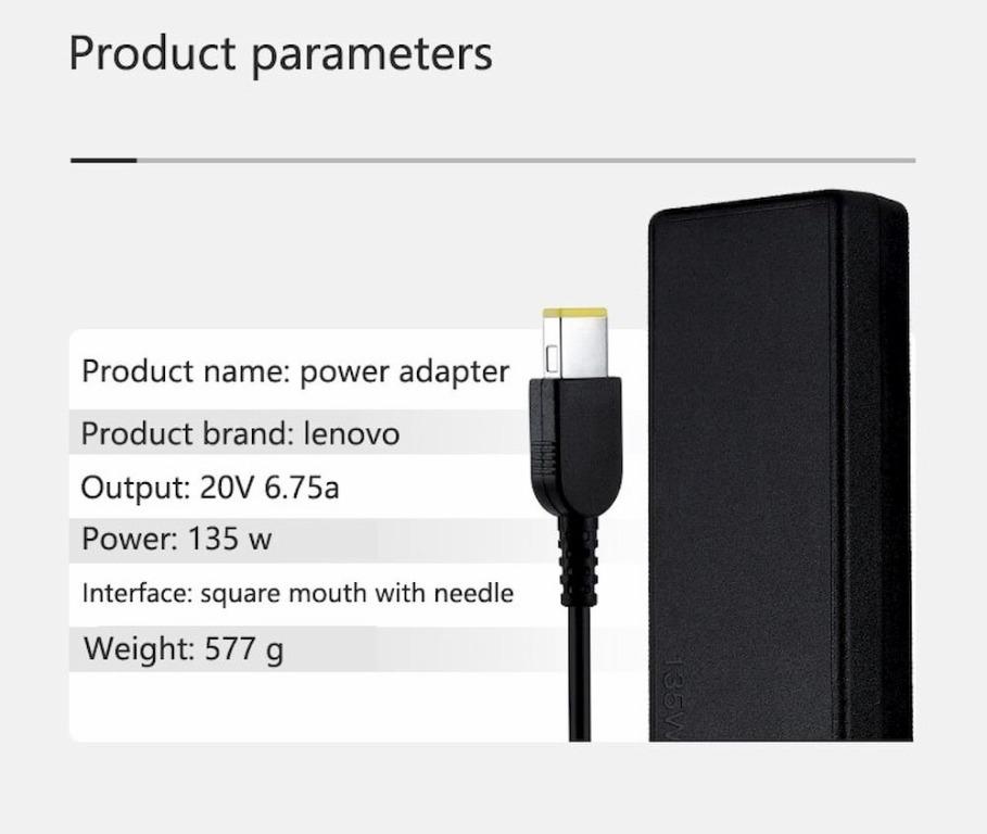 Chargeur Lenovo 135W D'origine - 20V 6,75A - Embout Jaune ADL135NLC3A - Occasion Fonctionnel